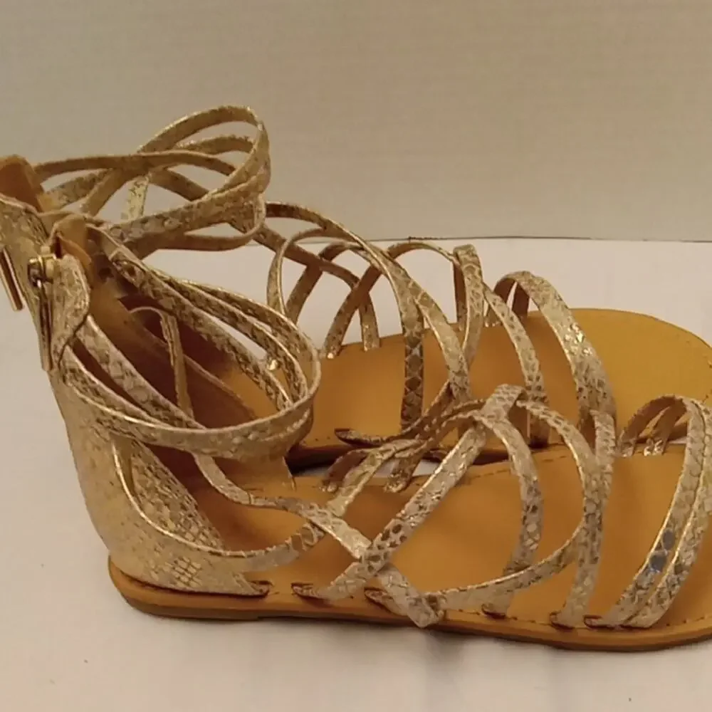 Cat & Jack Girl's Size 5 strappy gladiator faux gold snakeskin sandals.